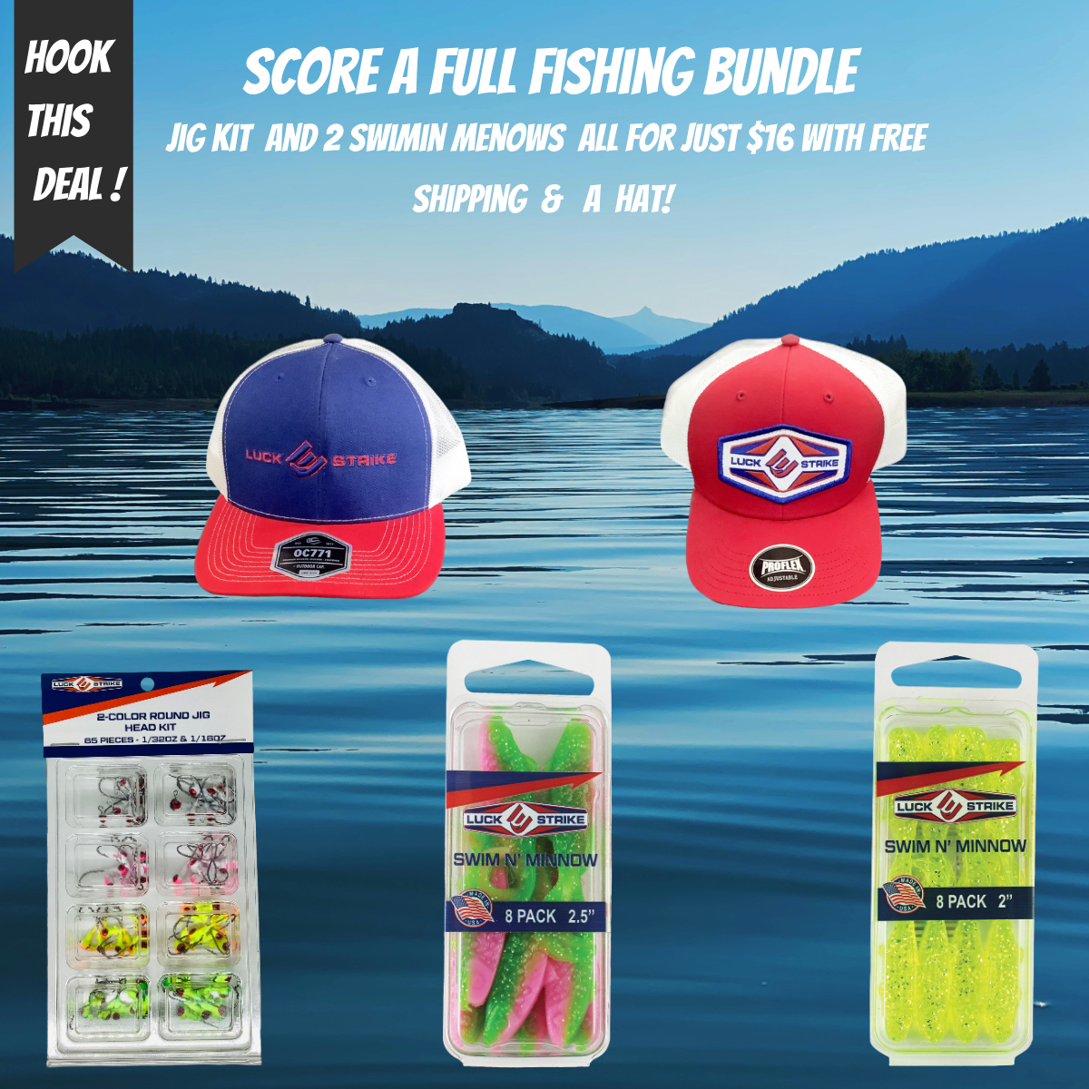 $16 Combo: Free Hat, Soft Bait Duo & Jig Set – Shipping’s on Us!