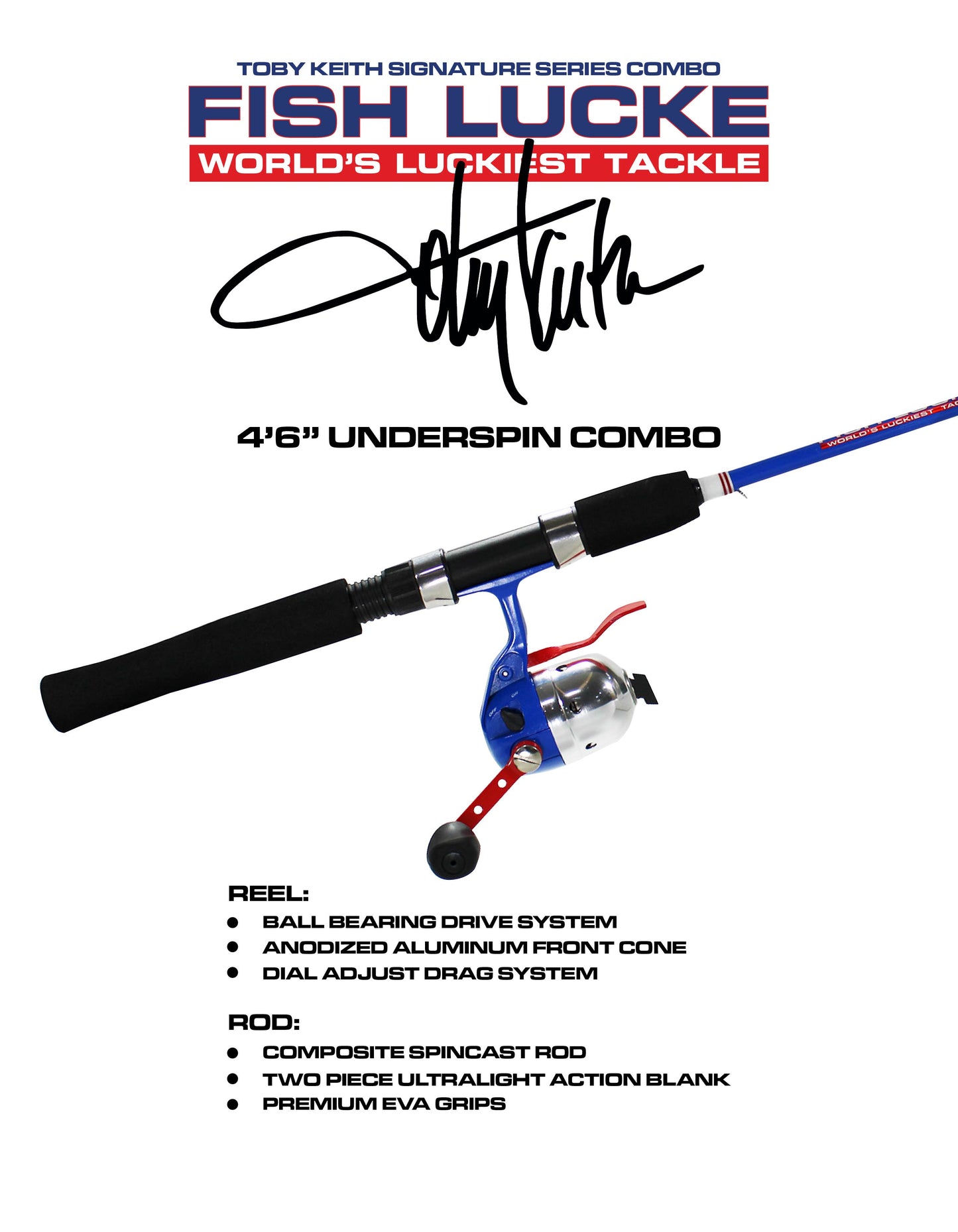 Fish Luck E Toby Keith 4.6 Under Spin Rod and Reel Combo