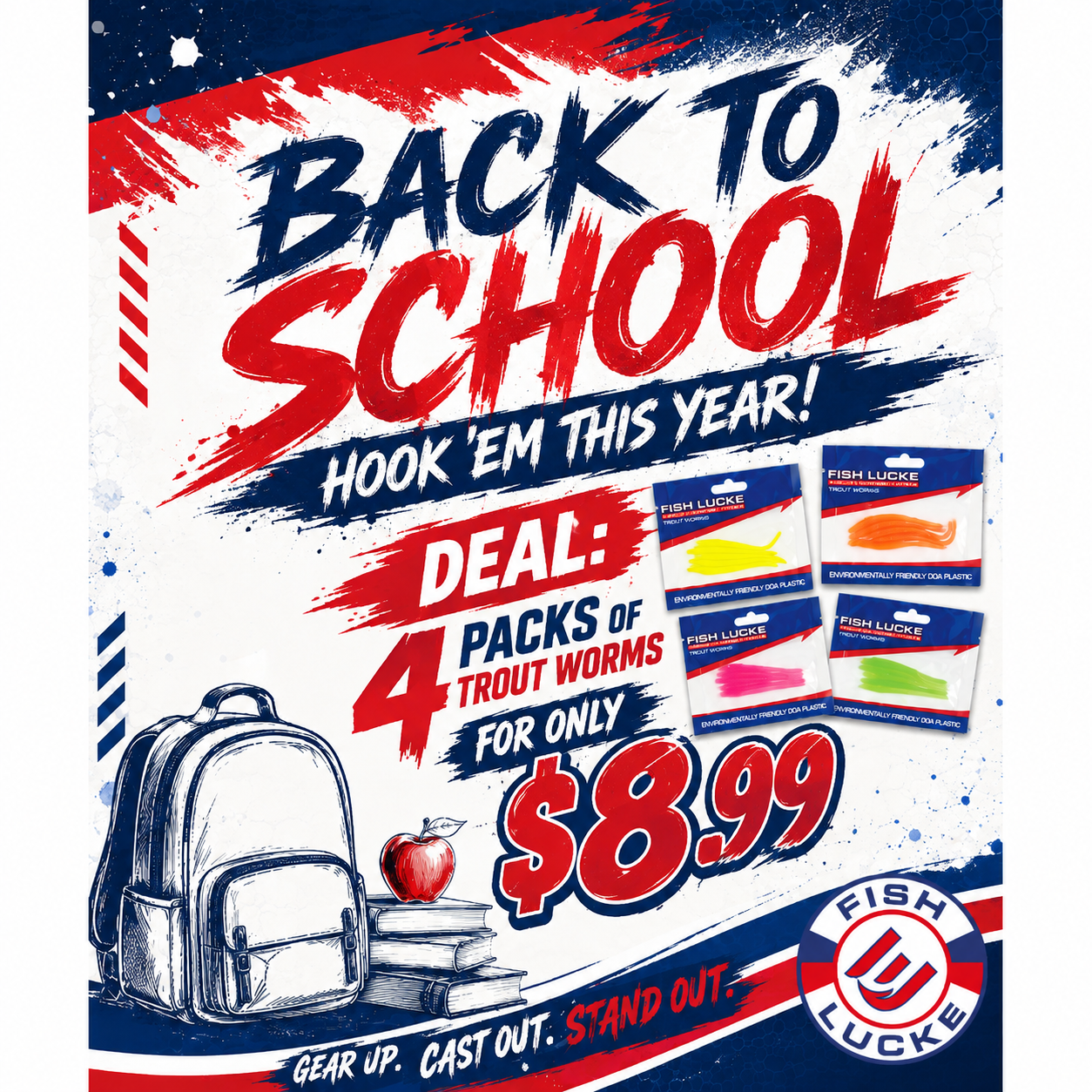 (B) Back-to-School Trout Worm Special – 4 Packs for $8.99
