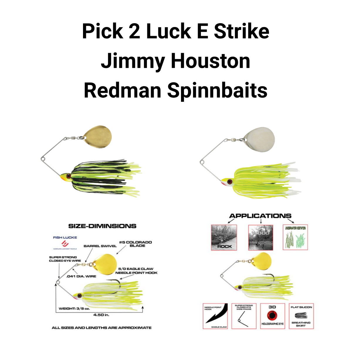 Pick 2 Luck E Strike Jimmy Houston Redman Spinnerbaits